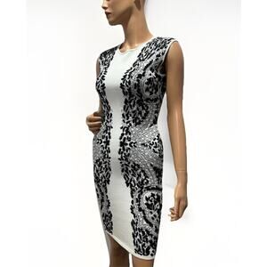 BCBG Maxazria Black/White Print Sleeveless Bodycon Dress Stretch Knit S